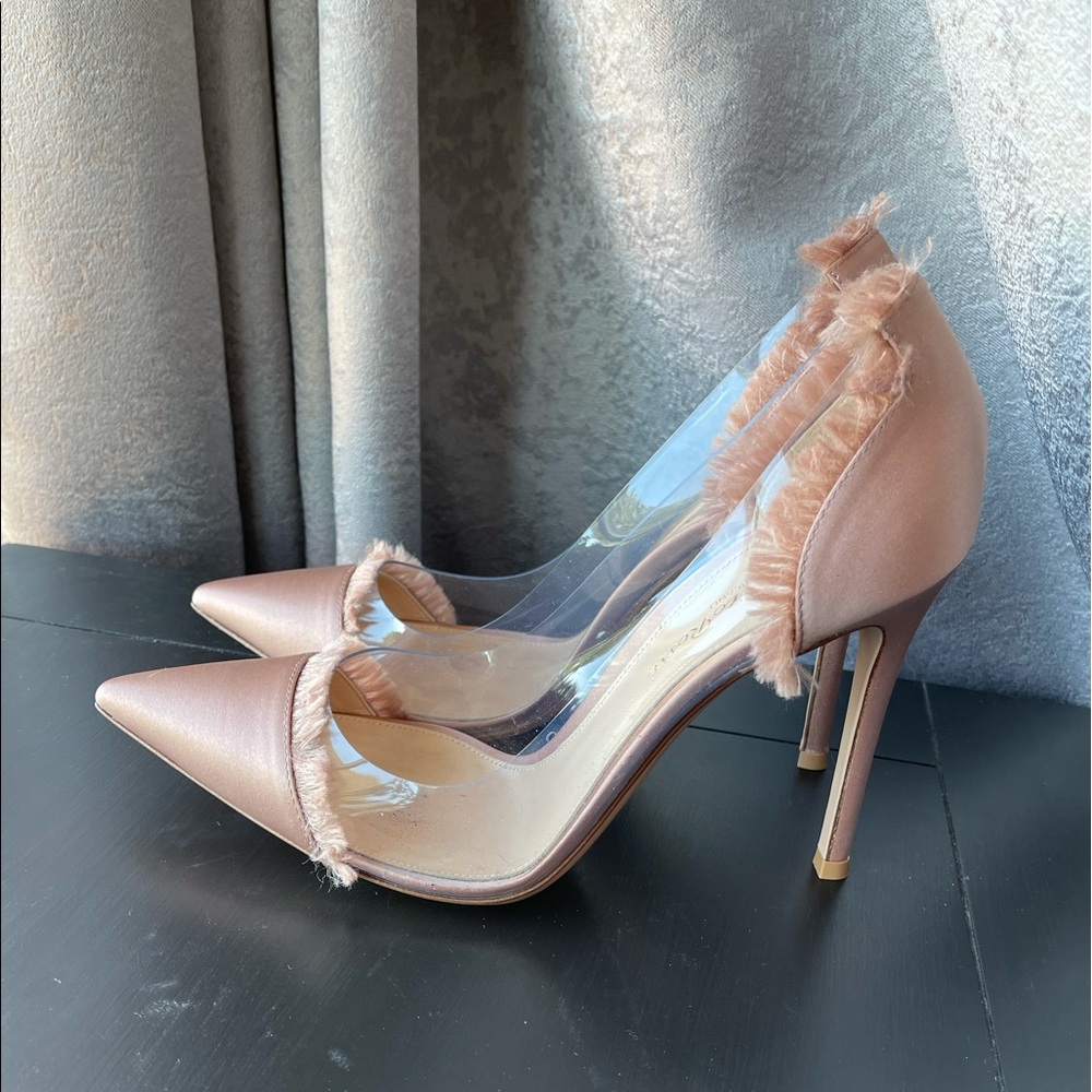 Gianvito Rossi Frayed Pink Satin Pump